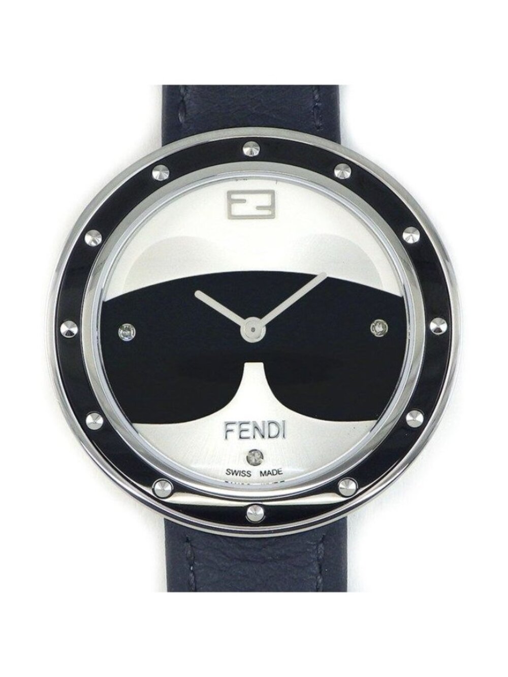 Fendi Watch My Way Black Silver Dial Leather Strap SS Quartz Analog